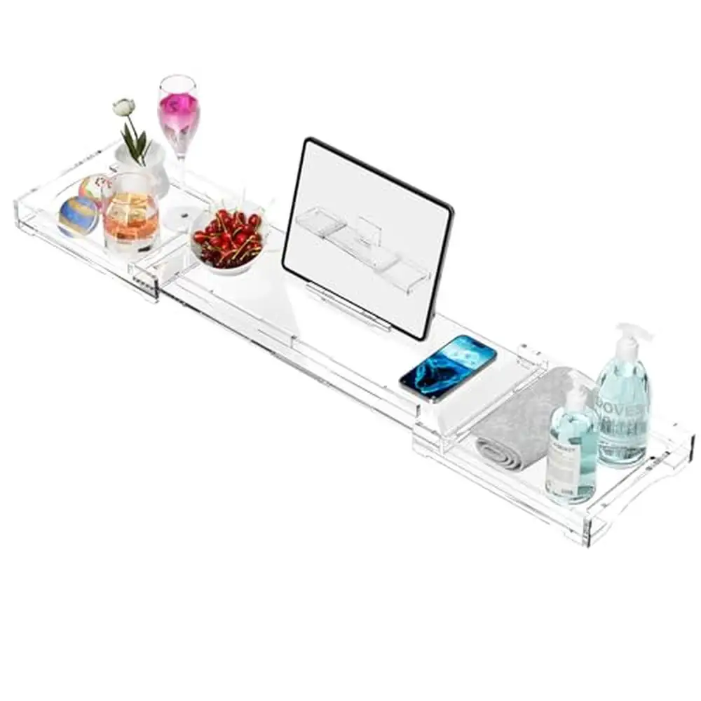 

Acrylic Bathtub Caddy Tray Expandable Luxury Bath Table Clear Non-slip Grips Adjustable Removable Bar Organizer Relaxing Bath