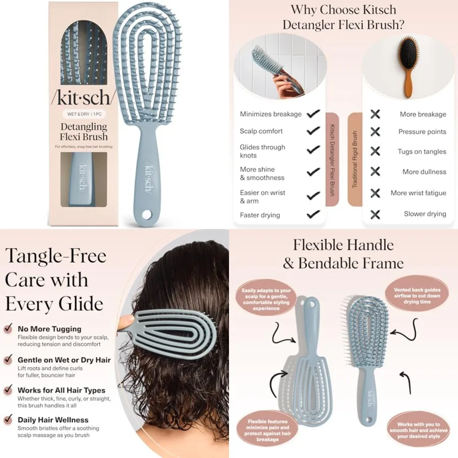 

Hair Brush Detangler Flexi Flow Hair Brush for Women, Men and Detangling Brushes for Curly Hair with Bendable Frame, Bounce Cur