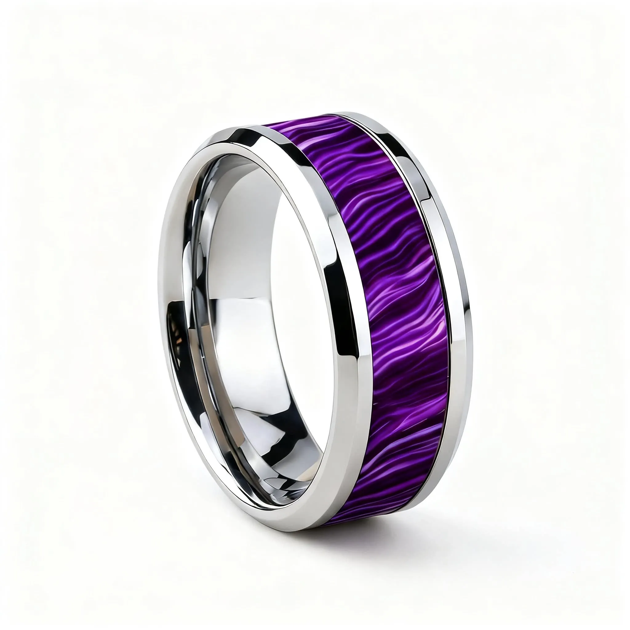 8MM Paarse Heren Abalone Shell Inlay Ringen Goudkleurige Roestvrijstalen Ringen Bruiloft Verlovingsfeest Roestvrijstalen Sieraden - afbeelding 2