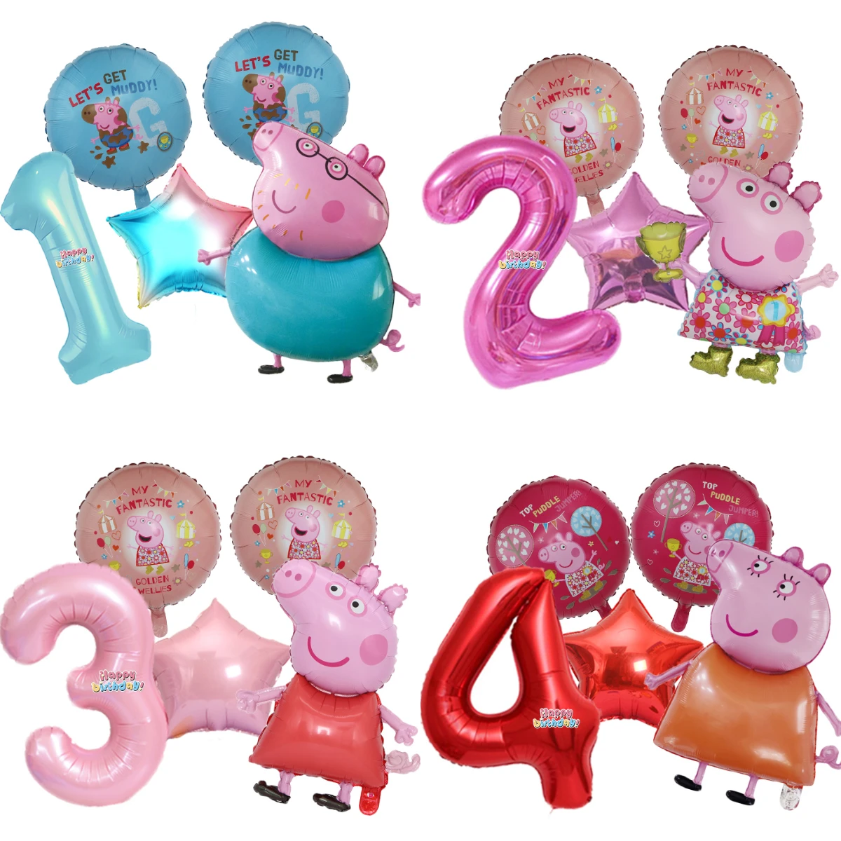 Set de 5 Globos de Peppa Pig, Decoración para Fiestas de Cumpleaños Infantiles, Regalo para Niños y Niñas, Globo de Aluminio, Accesorios para Baby Shower