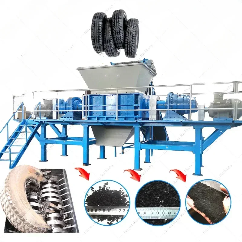 Waste Tire Shredding Machine Waste Tire Recycling Production Line Recycling Machine Industry Plastic Material Tire Metal Crusher