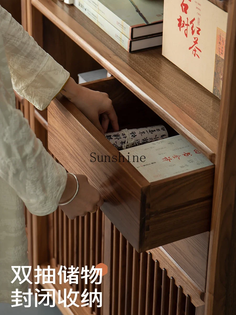 

New Chinese black walnut bogu frame solid wood Duobao Pavilion bookcase FT