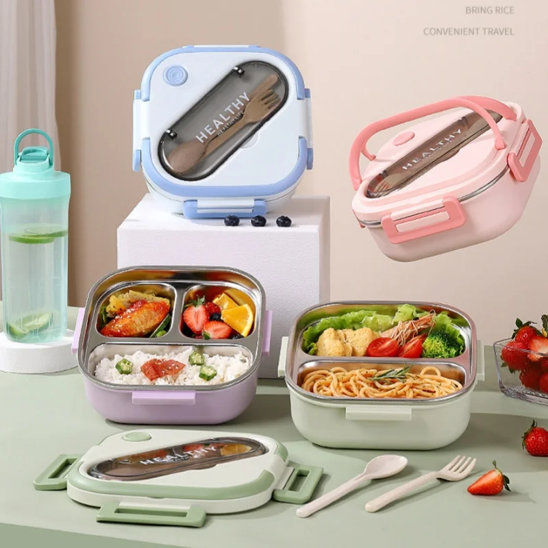 

1L Kids Cute Lunch Box Compartments Toddlers Bento Lunch Box with Fork Spoon Food Storage Container School Outdoor Picnic Set