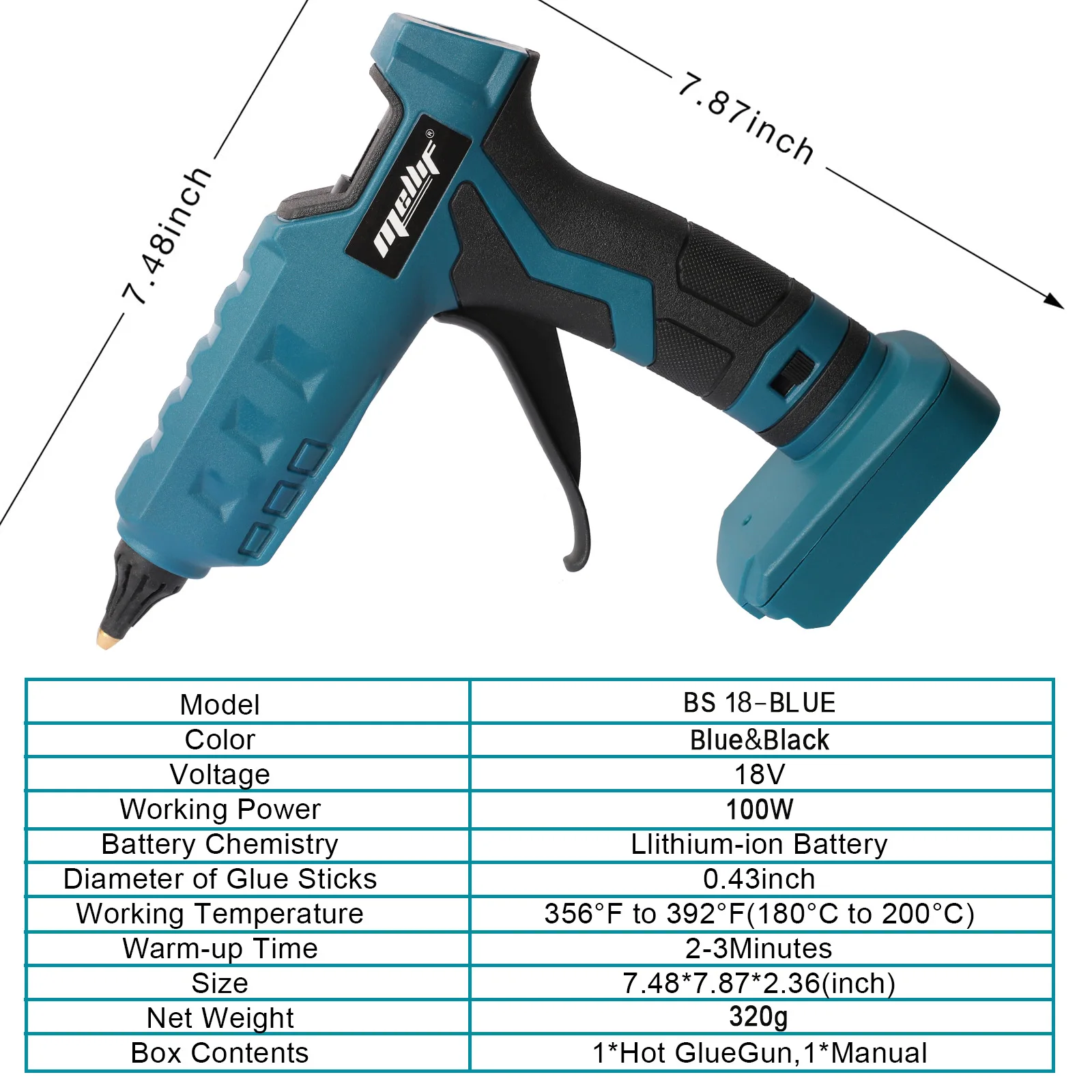 DIY Tools Cordless Electric Hot Glue Gun for Bosch 18V Battery GBA/GBA ProCORE Use 11mm Stick (Tool Only)