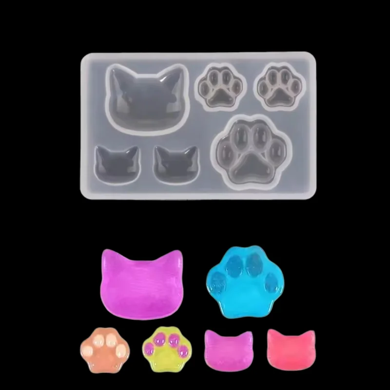 Small Cat Claw Crystal Epoxy Resin DIY Silicone Mold Cat Face Cat Claw Soap Keychain Jewelry Pendant Mold