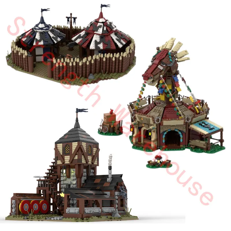 

Spot MOC-114605 medieval building castle camp 108608 stable archer shooting range small particle assembly building block toys