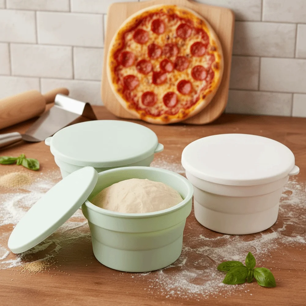 Collapsible Silicone Pizza Dough Proofing Box Non-Stick with Airtight Lid Lidded Hybrid Pizza Dough Box Round