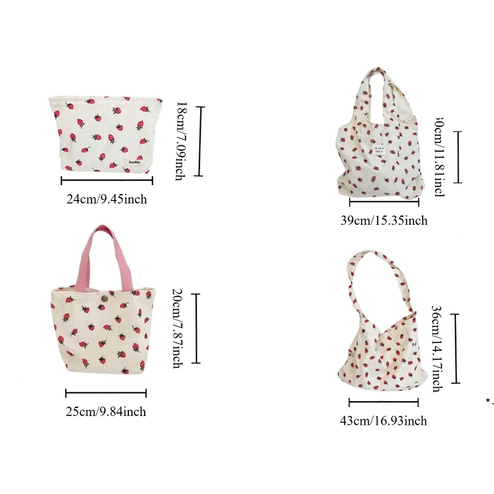 Fashion Large Capacity Strawberry Printing Shoulder Bag Fruit Sweet Korean Style Handbag Leisure Versatile Underarm Bag Women