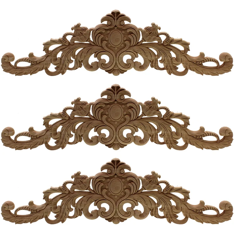 

3X Carving Natural Wood Appliques For Furniture Cabinet Unpainted Wooden Mouldings Decal Vintage Home Decor 40X11x2cm