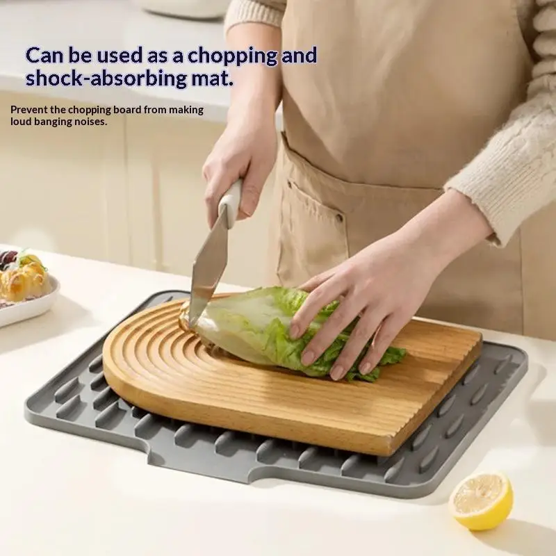 Food Safe Silicone Dish Drying Mat 1pc Non-Slip Sink Drain Pad for Kitchen Fruit Vegetable Draining Countertop Use