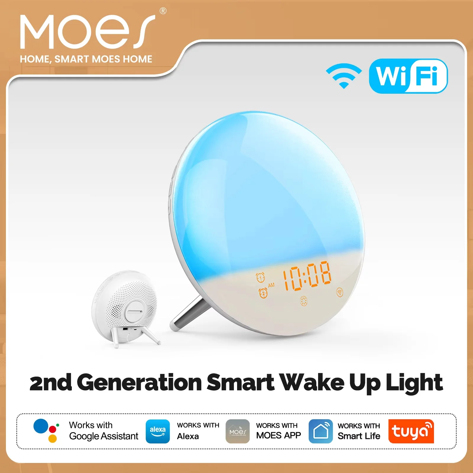 MOES WiFi Wake Up Smart Light Alarm Clock With 7 Colors Sunrise Sunset Simulation Tuya APP Control Works With Alexa Google Home
