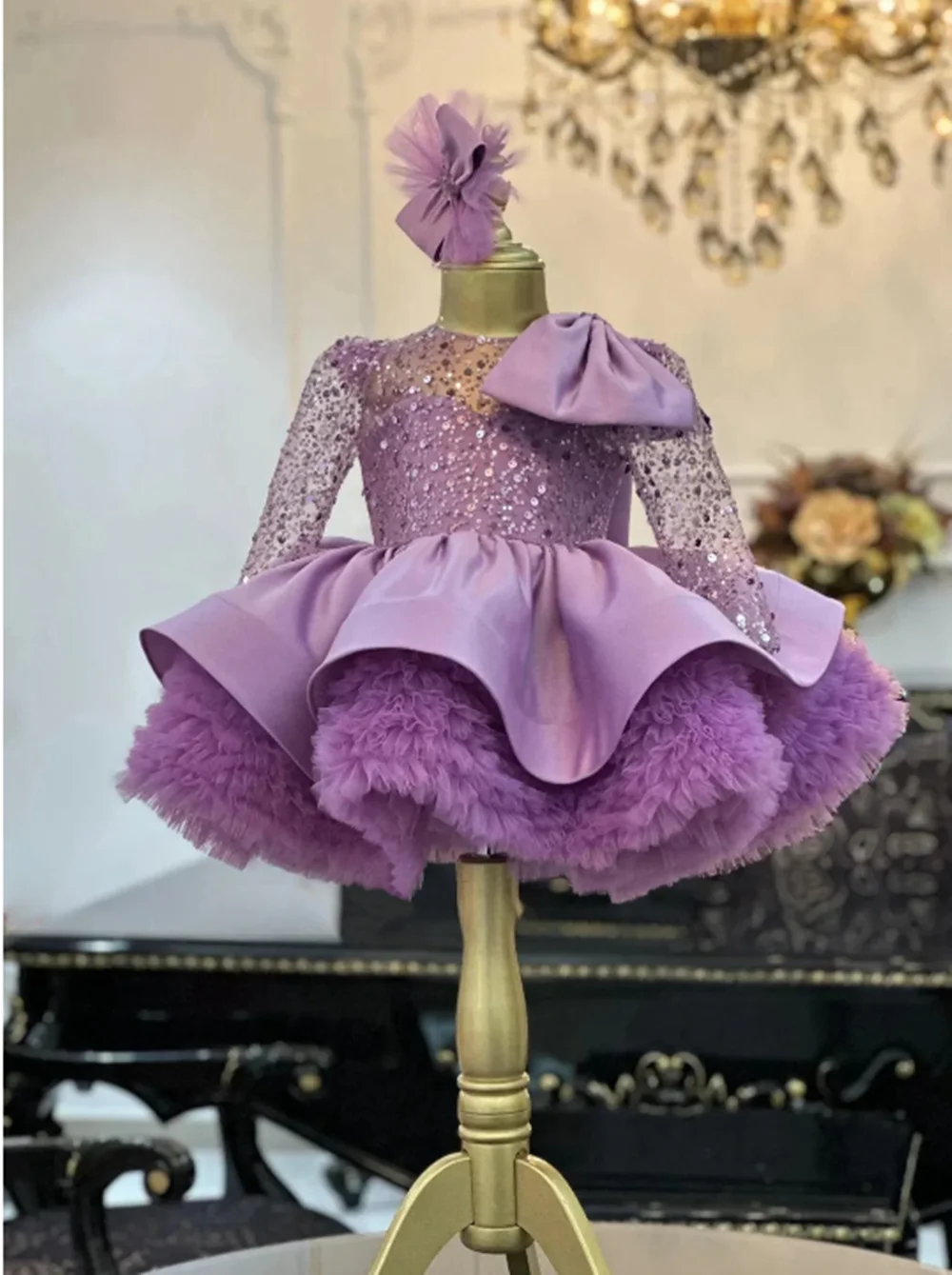 

Tulle Flower Girl Dresses for Wedding Toddlers Beaded Applique Birthday Party Gown 2-14 Kids
