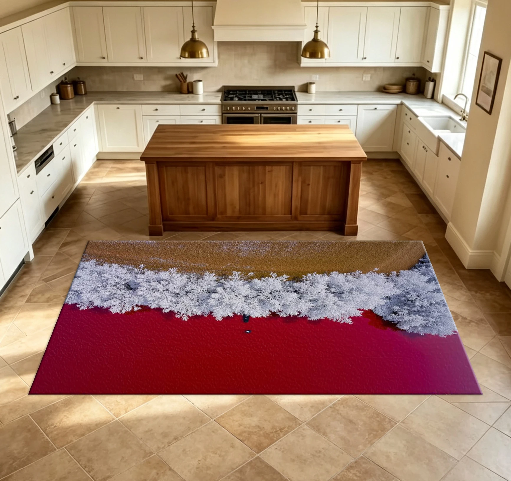 Red Sky and White Trees Landscape Carpet, Aerial Landscape Carpet, Surreal Natural Scenery Carpet, Suitable for Home Room Decoration