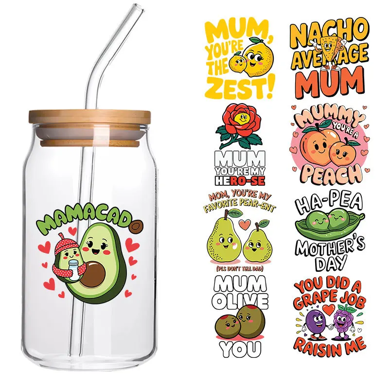Cartoon fruit avocado pear Waterproof Glass Sticker UV DTF Cup Wrap Transfers Stickertoothbrush cup DIY Waterproof