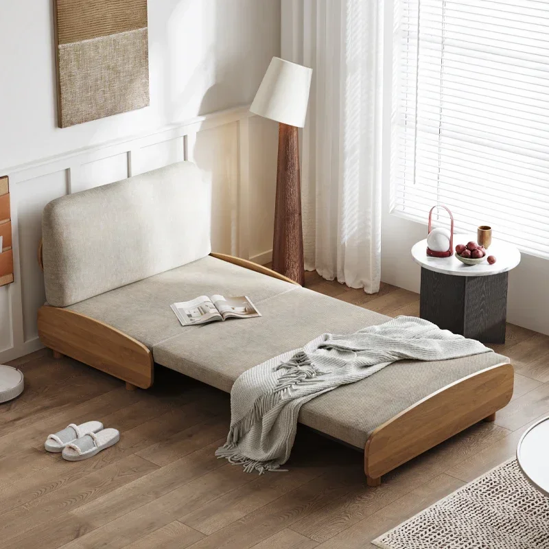 A  Solid wood sofa bed dual-purpose small apartment foldable single and double economical push-pull sitting and sleeping