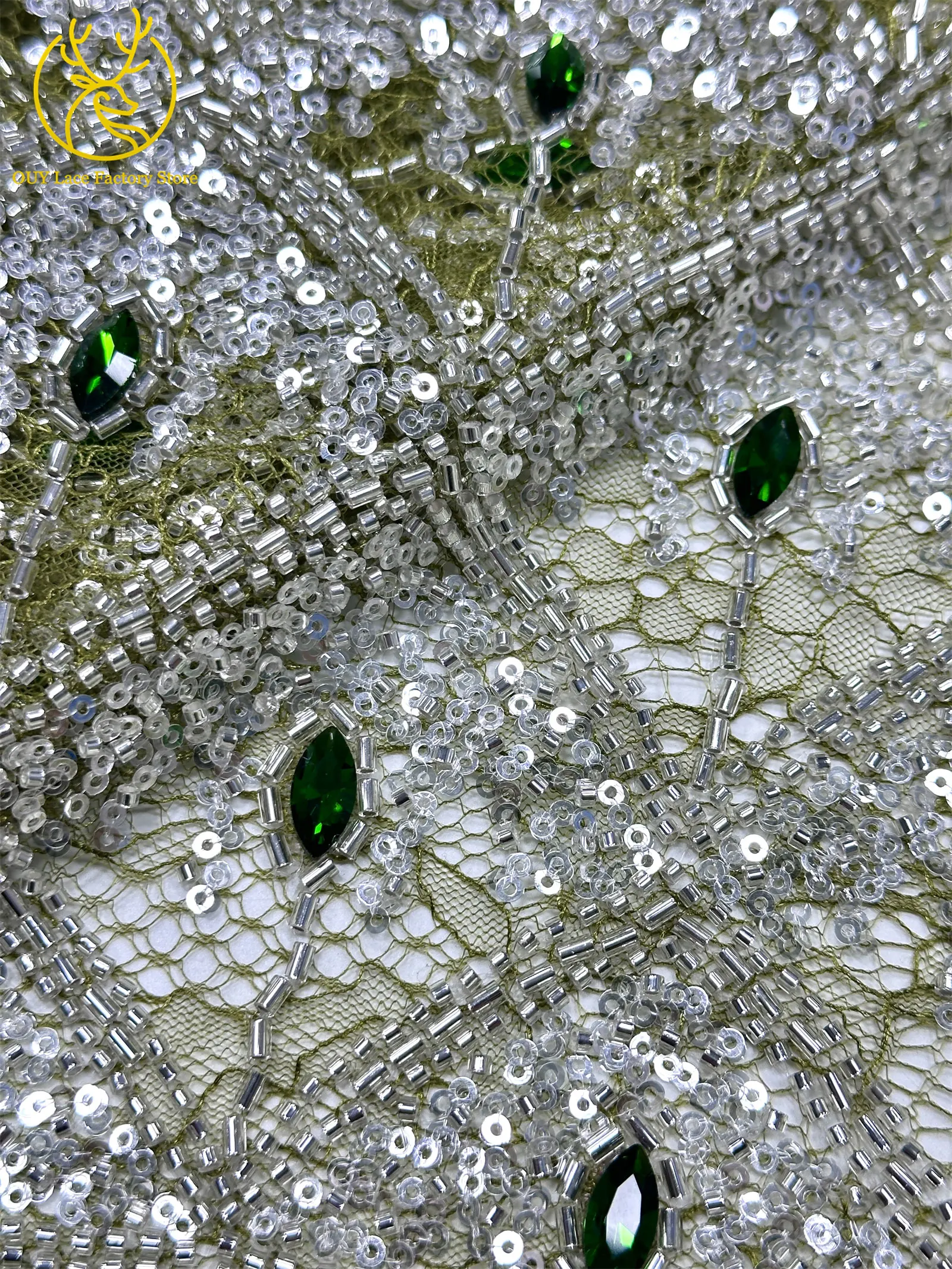 Hochwertiger Österreichischer Diamant-Stein-Spitzenstoff 2026 Afrikanischer Perlen-Pailletten-Spitzenstoff Nigerianische Spitze für Brautkleider und Hochzeitskleider – Detail 22