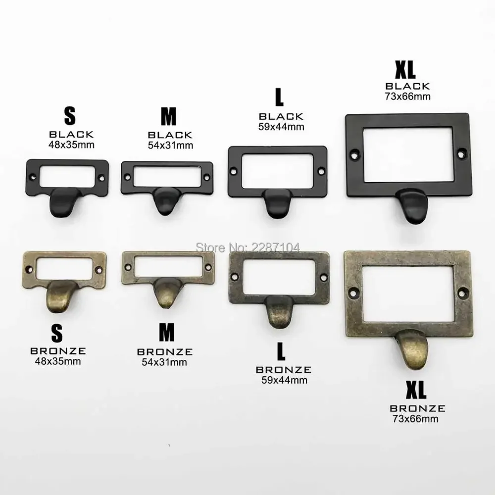 

2 шт., маленькая сверхмощная античная латунь, черная декоративная мебель, ящик для шкафа, этикетка, тянущая бирка, рамка, ручка, держатель для карточек с именем файла