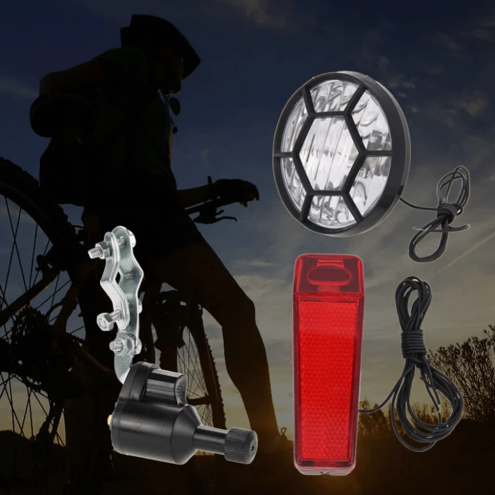 Dynamo Bicycle Lights Set No Batteries Needed ABS Aluminum Alloy Bicycle Lamp Set Front and Rear Bike Safety Light