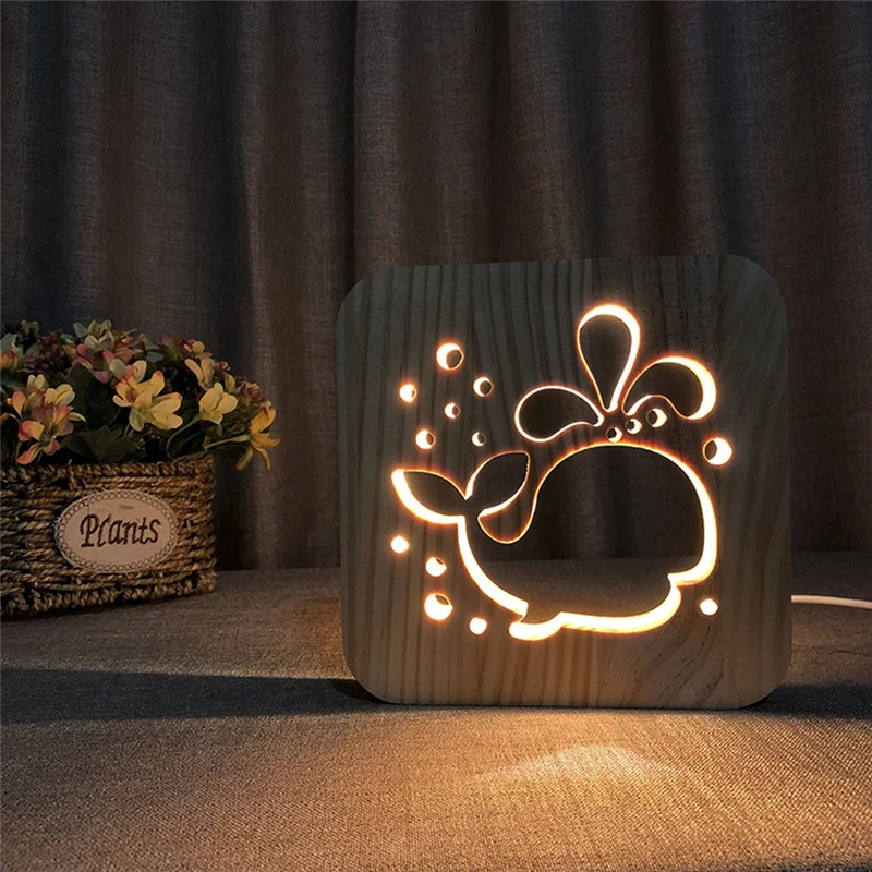 

TKOH-Wood Carving Cute Whale Table Lamp Bedside Lamp Hollow Carving Gift Novel Night Light Home Decoration