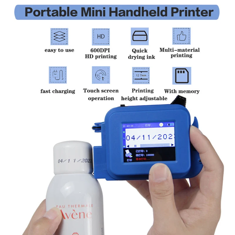 12.7mm Mini Printer Handheld Inkjet Printer Portable Date Batch Number QR Code Packaging Bag Plastic Bottle Printing Machine