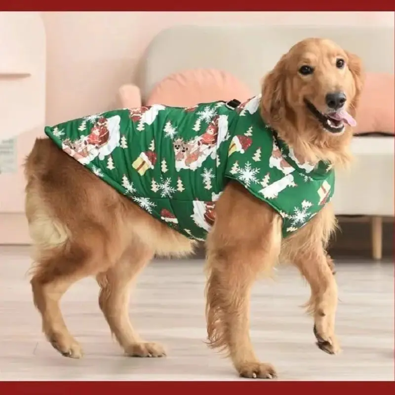 Christmas Large dog Coat Winter Dog Cotton Clothes Dog Vest with Traction Waterproof Clothes for Small Meduim Large Dogs 50kg