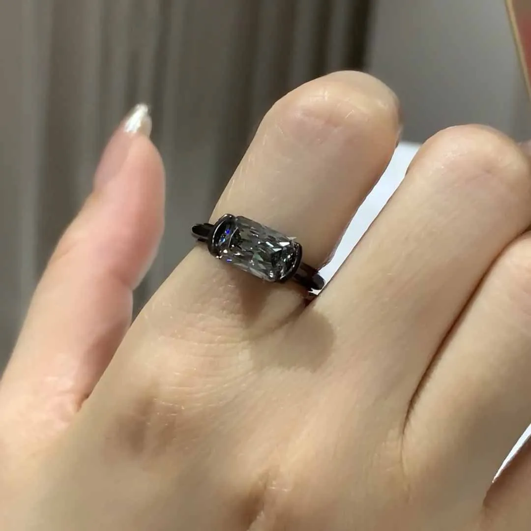 

Unisex 925 Sterling Silver Black Diamond Rectangle Finger Band Rings For Women Men Genderless Brilliant Cut Black Fine Jewelry