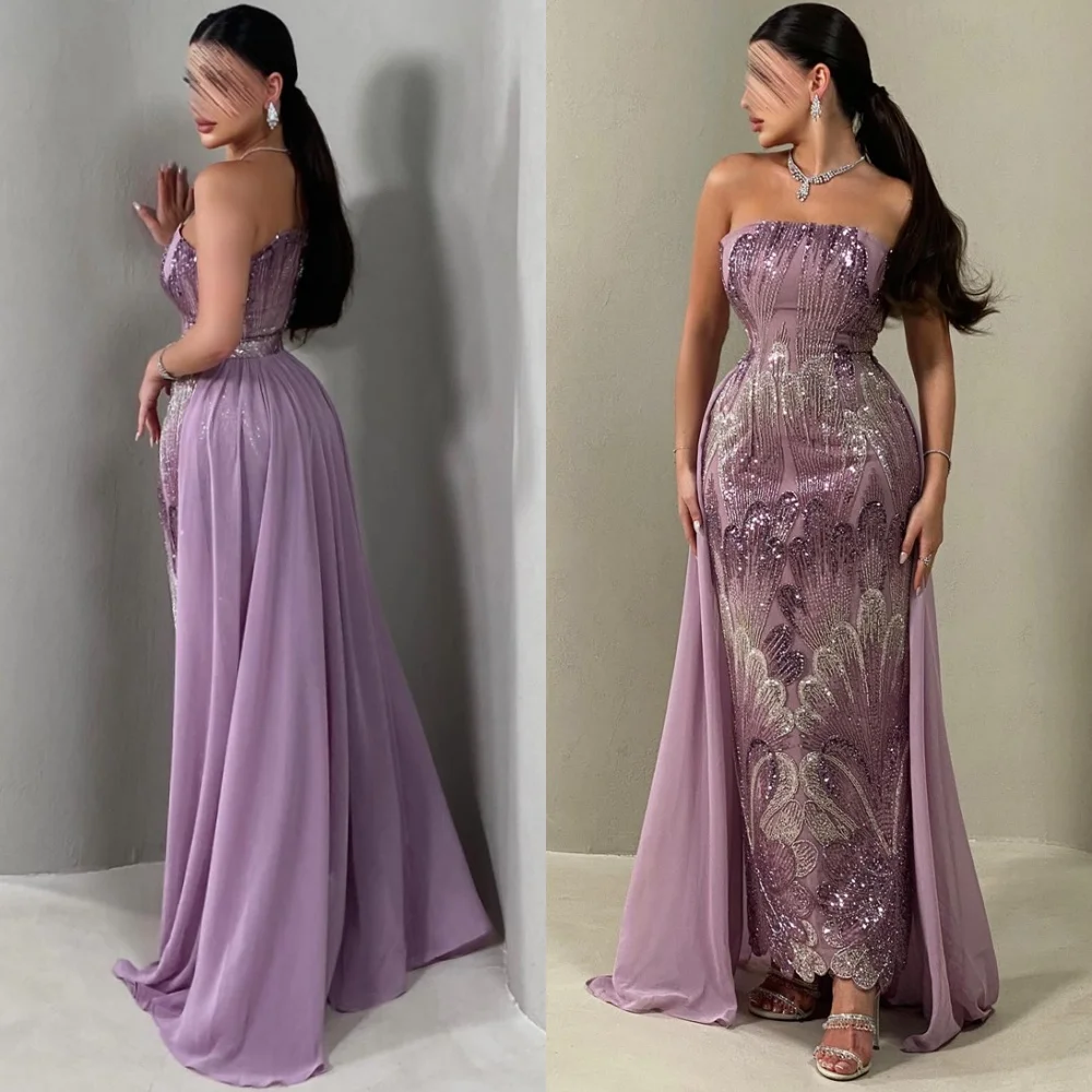 

Customized Elegant Purple Evening Dress Exquisite Strapless Sleeveless Homecoming Dresses Fashion Special Occasion Gowns