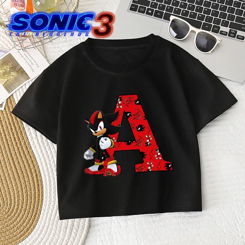 חולצת ילדים של סריקות ילדים A-Z מכתב מגניב צללים להדפיס בנים בגדים כותנה שרוול קצר פעוט