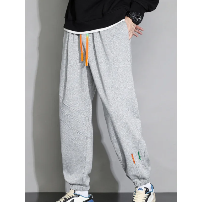 

Men'S Casual Loose-Fit Joggers - Gray Drawstring Sweatpants with Colorful Accents, Elastic Waistband