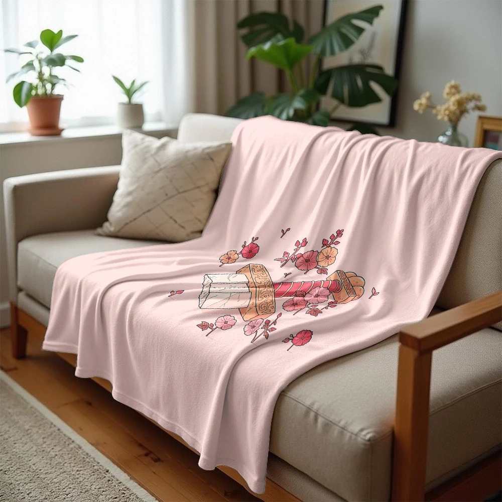 Pink Floral Hammer Cartoon Anime Print Flannel Blanket Soft Warm Throw for Kids Bedroom Sofa Bed Christmas Office Car
