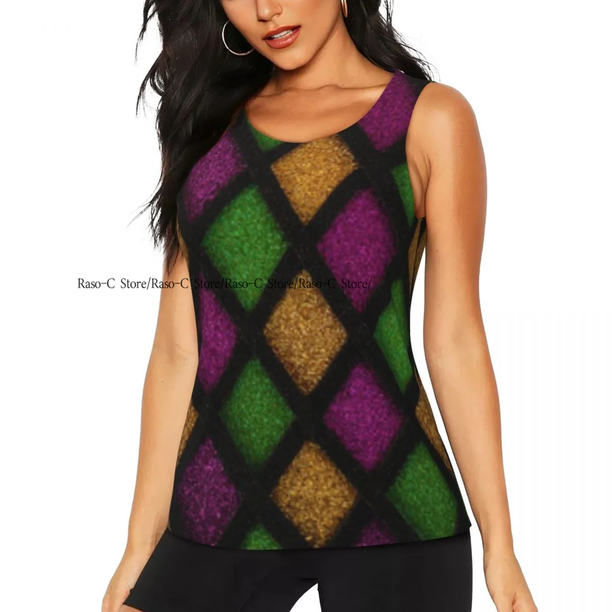 

Women Casual Sport Yoga Vest Paillettes Diamonds Mardi Gras Background Quick Dry Running T-shirt Training Workout Gym Sleeveles