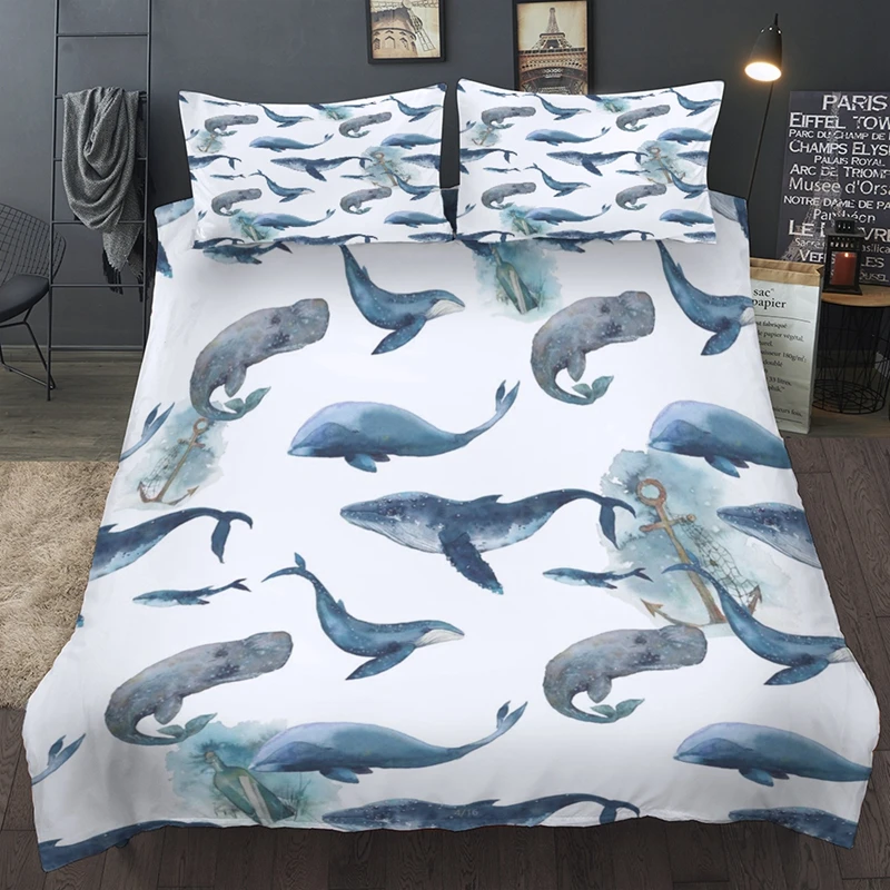 

Luxury Whale - Patterned Bed Linen Set: Twin - King Sizes. Duvet Cover with Pillowcases, for Adults