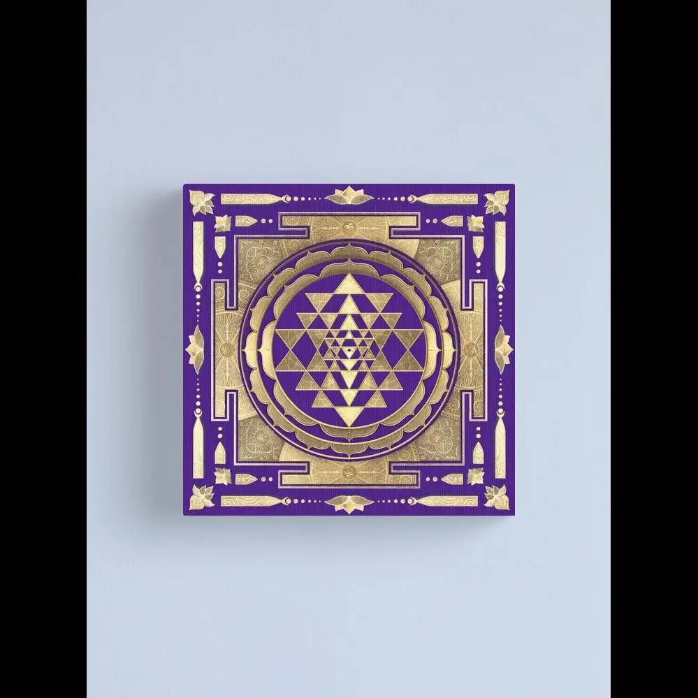 Golden Sri Yantra Canvas Print with Plum Purple Background  Elegant Wall Decor for Home Office or Meditation Space  HighQuality