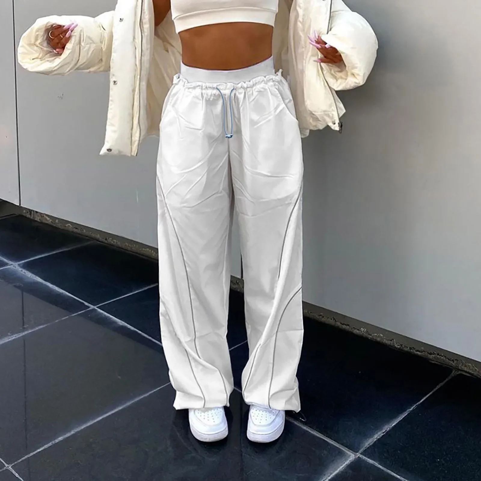 

White Pants Wide Leg Trousers Women Sweatpants Jogging Y2k Streetwear Women Fashion Clothing Solid Cargo Pants High Waist Pants