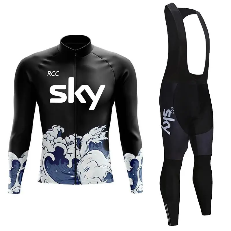 

2024 RCC SKY Autumn Long Sleeve Cycling Jersey Set Bike Suit Gel Pad Pants Autumn MTB Maillot Ciclismo Clothing Bicycle Uniform