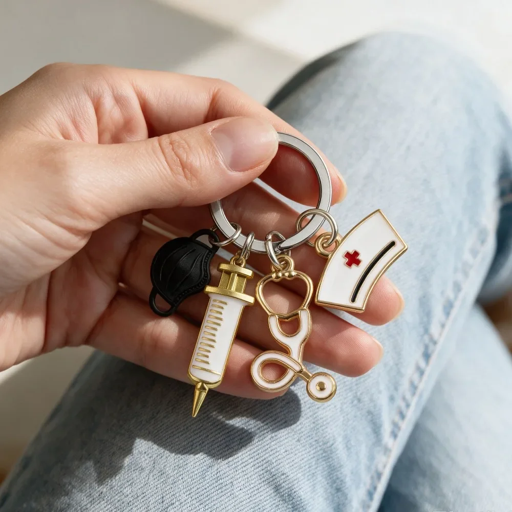 Quirky Multicolor Medical Keychain Syringe Mask Pendant Doctor Nurse Key Ring for Men Women