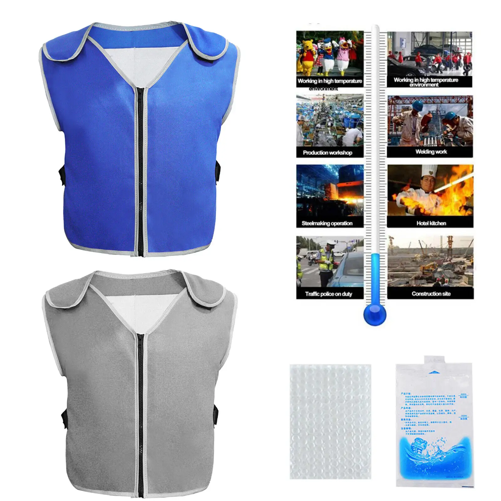 Summer Cooling Vest with Ice Packs Breathable Outdoor Cool Ice Vest Heat Resistant  Ice Cooling Vest for Men Fishing Cycling