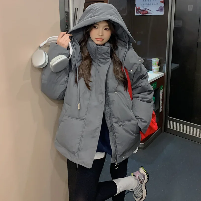 ฤดูหนาวหนาเสื้อแจ็คเก็ตสตรีเกาหลีแฟชั่นหลวมขนาดใหญ่สั้นผ้าฝ้ายWindproof Warm Hooded Jacket Parkas Coat