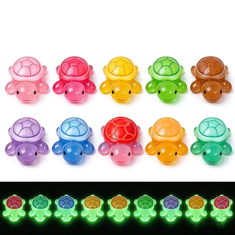 10PCS 10-Color Glow in Dark Resin Sea Turtle Figurines, Fairy Garden Terrarium Dollhouse DIY Craft Party Decor