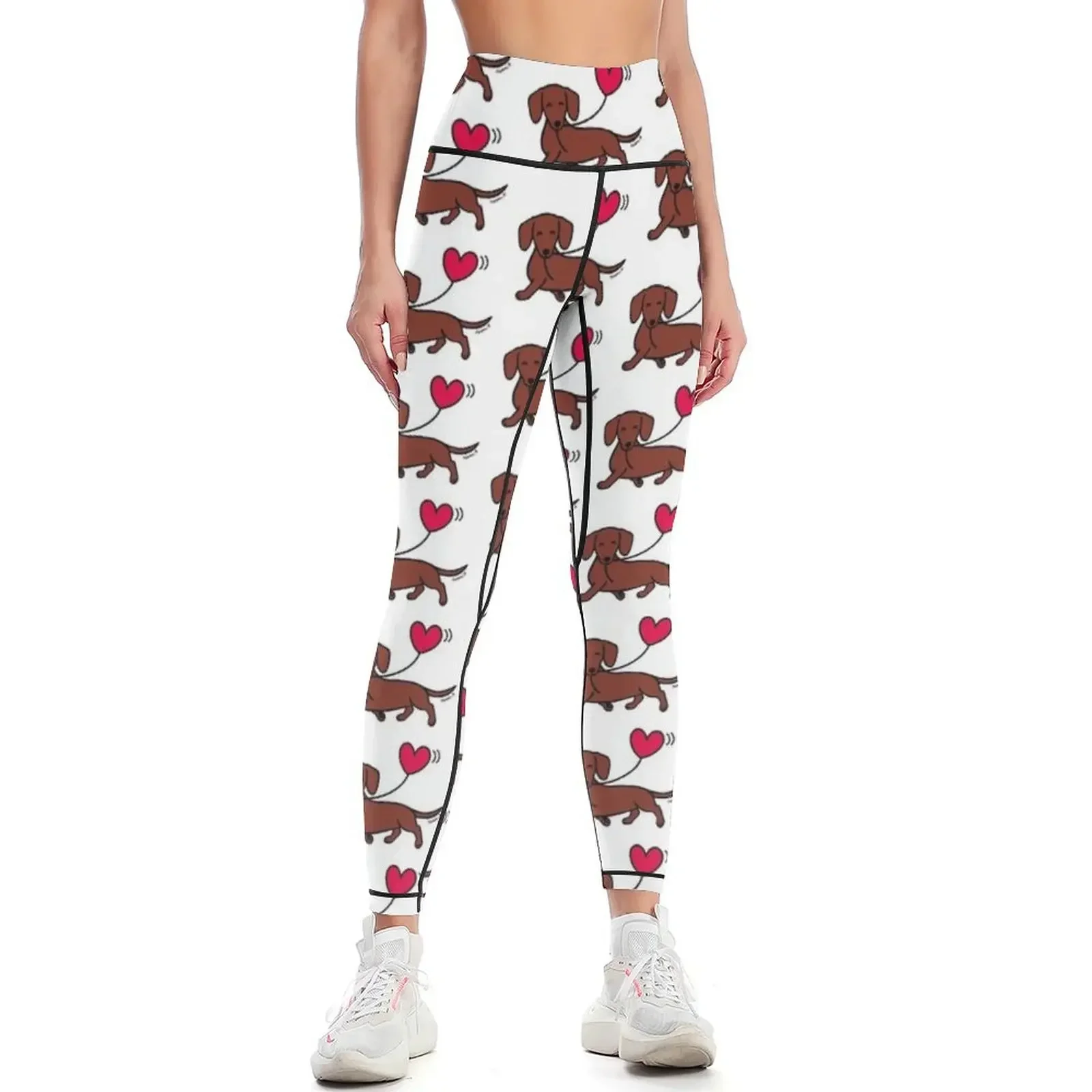 

Red Smooth Dachshund Heart Balloon Leggings workout clothes for sports for gym for fitness Fitness's gym clothes Womens Leggings