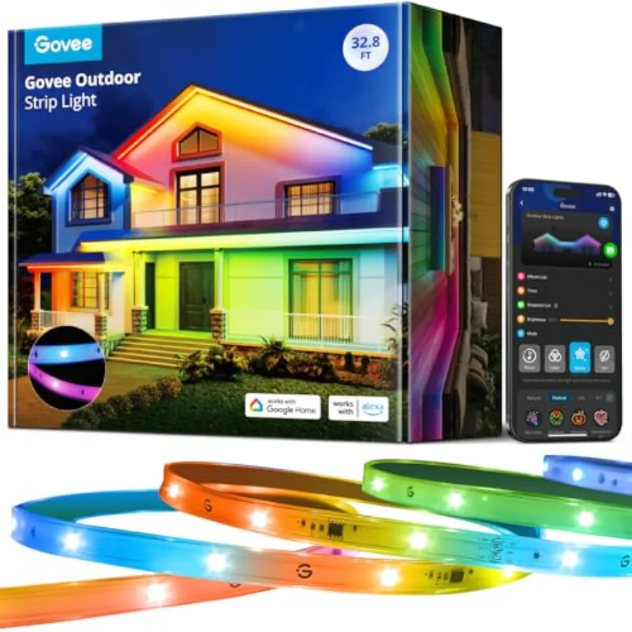 

Уличные светодиодные ленты Smart Outdoor Lights, совместимые с Alexa и Google Assistant, управление через приложение, водонепроницаемые IP65, RGBIC LED-ленты