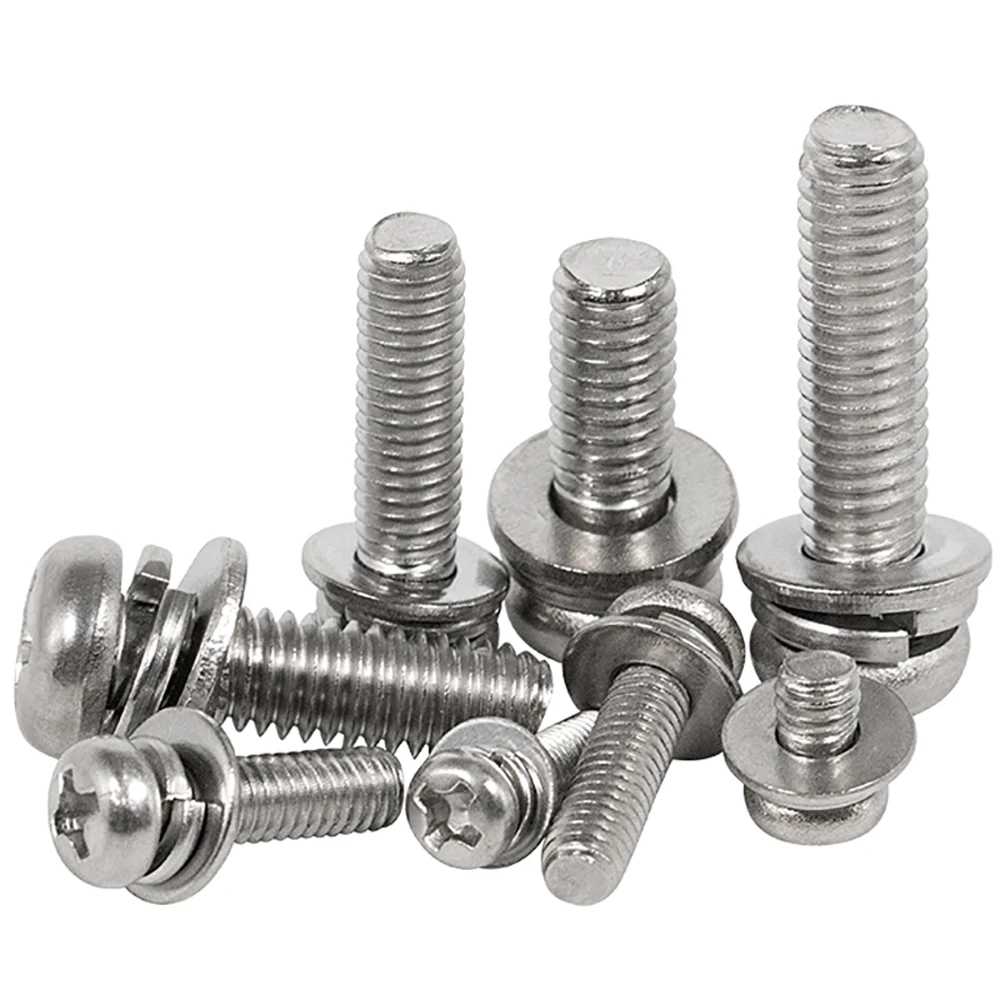 

Cross Round Head Screw Flat Washer Spring Gasket Assembly 304 Stainless Steel Bolt M2 M2.5 M3 M4 M5 M6 M8 M10