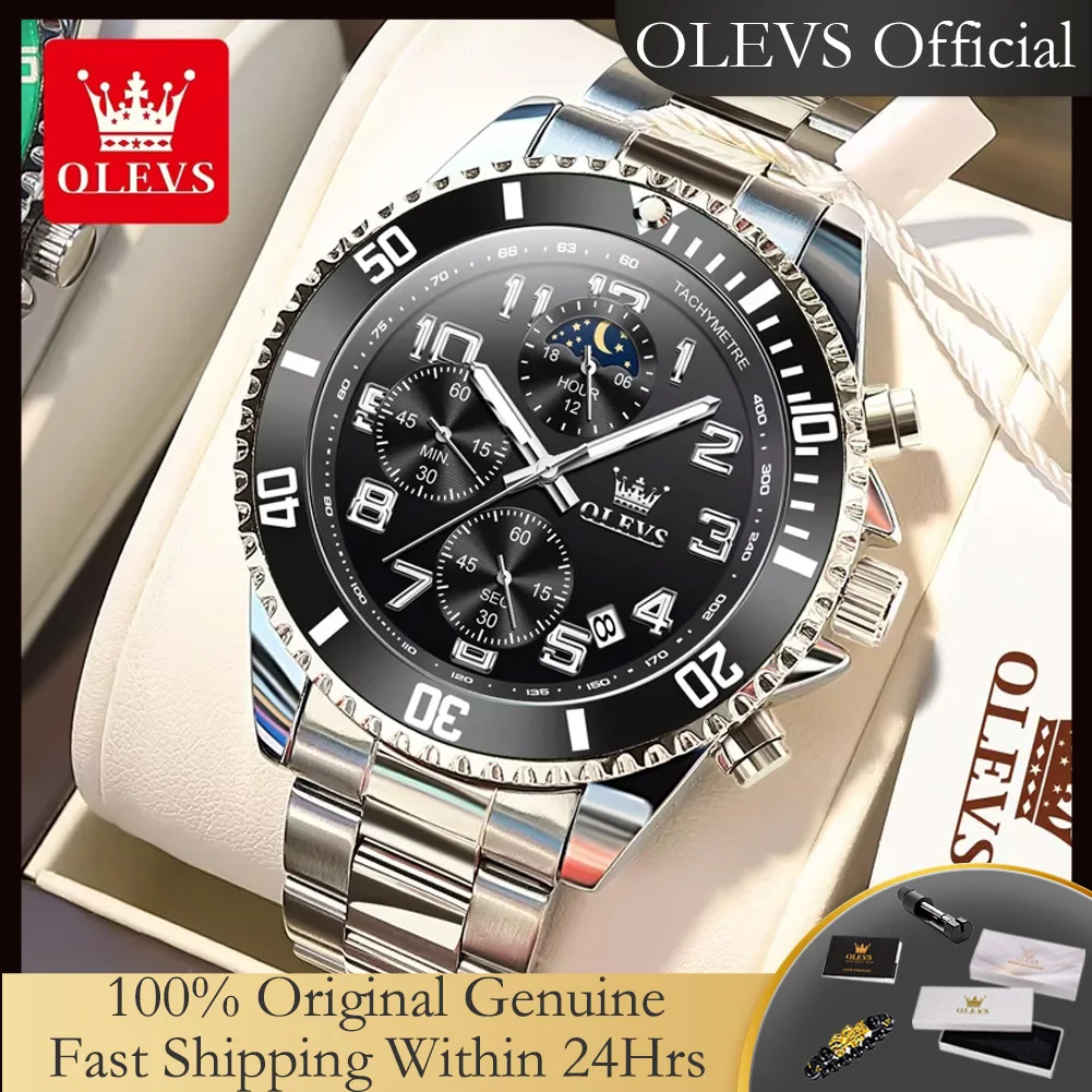 OLEVS 2926 Herrenuhr Chronograph Mondphase Automatisches Datum Original Luxus Top-Marke Quarzuhren für Männer Stahlarmband Herrenuhren