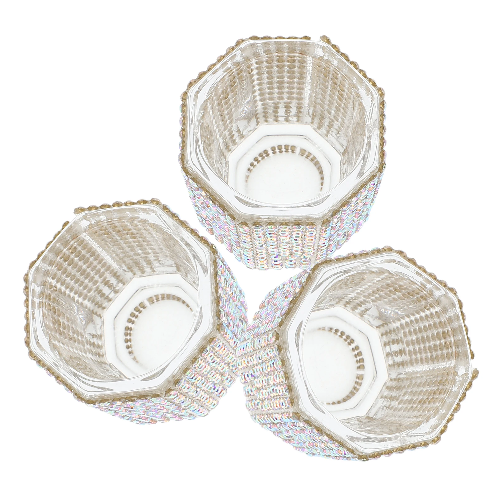 3Pcs Nail Art Brush Washing Cups Crystal Rhinestone Octagon Shape Stable Design Multifunctional Manicure Tool Organizer Nail