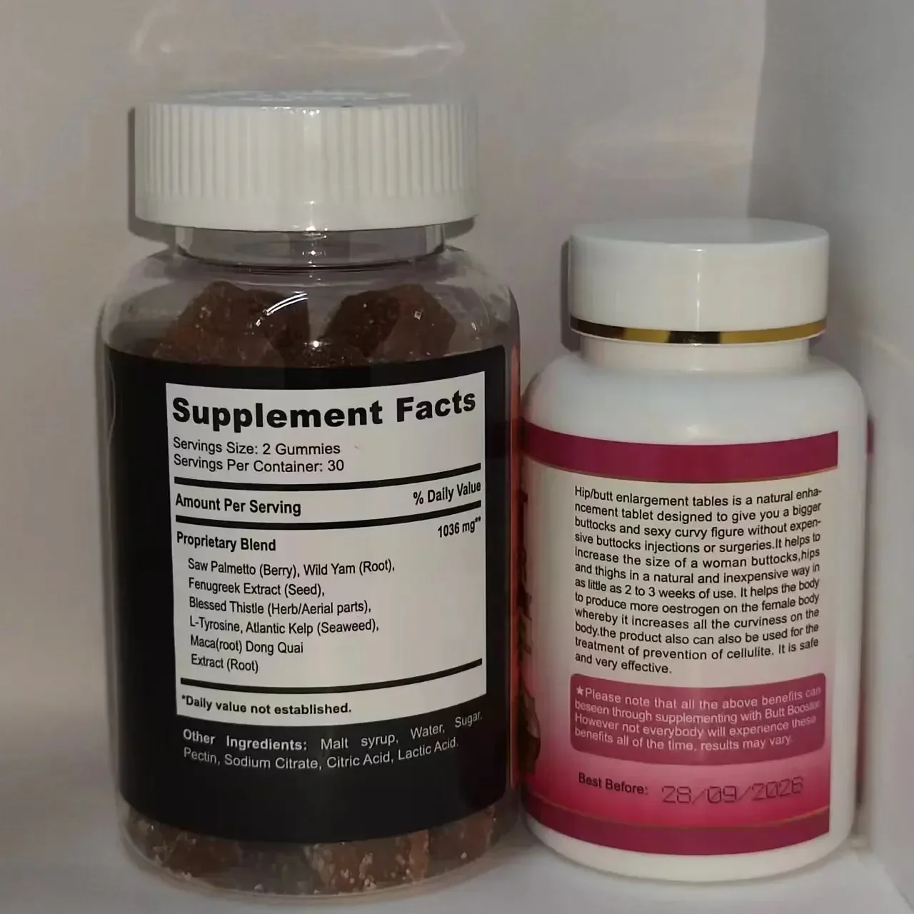 2 bottles of buttock lifting gummies+Butt tablets for lifting and firming improving metabolism and serving as a health food