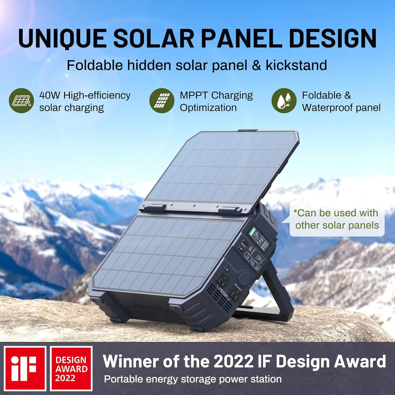 

1600W (3200W Peak) Portable Power Station, 1024Wh LiFePO4 Battery with Built-in Solar Panel, 100W USB-C PD, Solar Generator