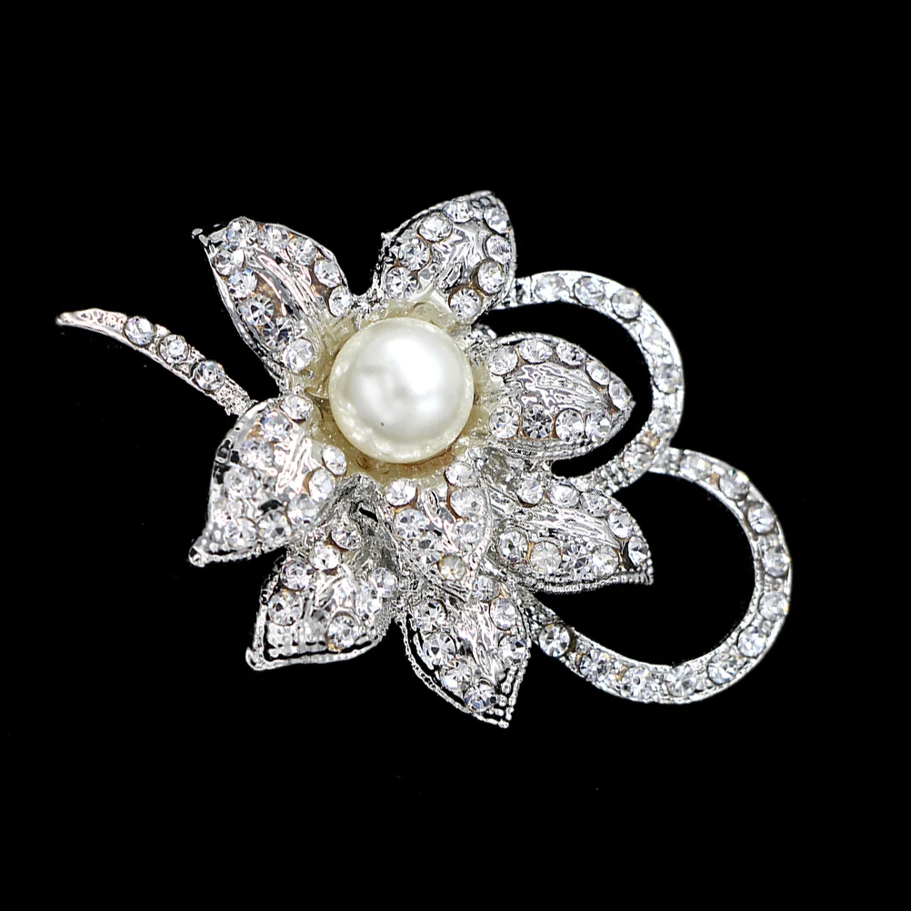 

Floral Shoe Accessories Rhinestone Buckles Decoration Clip Pearl Clips for Women Silver