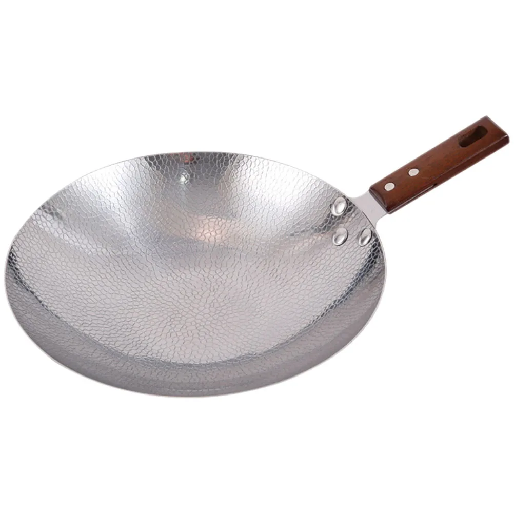 

Stainless Steel Wok Non-Stick Frying For Cooking Stir Fry Outdoor Kitchen Cookware Fry Wooden Handle Multi-Functional Household