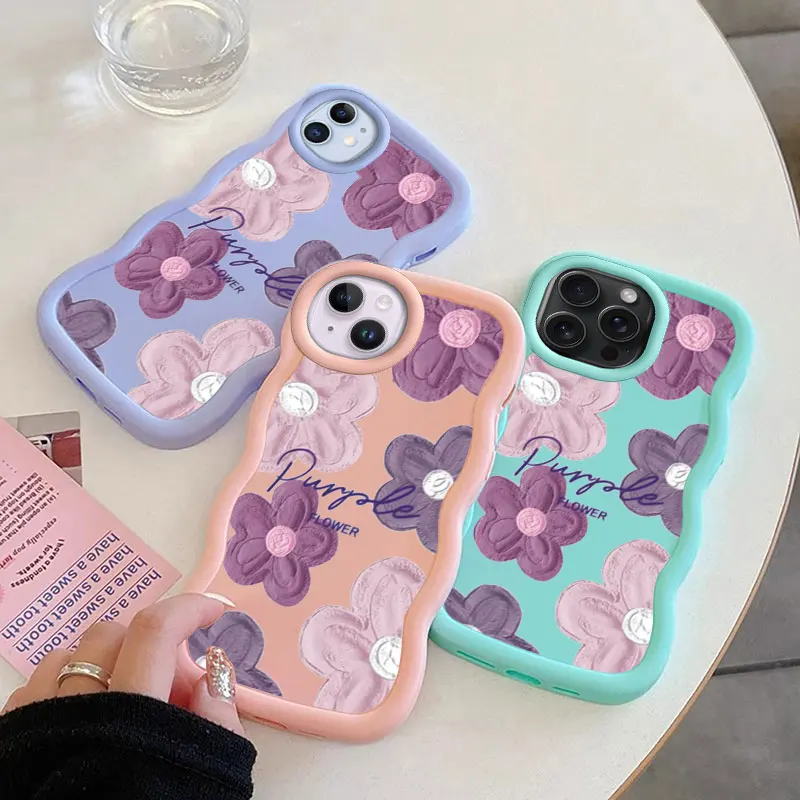 Fashion Flower Macalong Phone Case for iPhone XR 11 12 13 14 15 PRO MAX PLUS Soft Cover Wavy edged Shockproof Coque Girl Shell