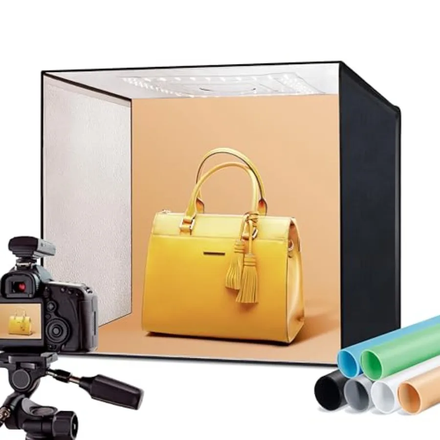 

Photo Studio Light Box 20''x20'' Photo Box Light Box Photography 120 LEDs 5500K 97CRI 50W 6 Color PVC Backdrops for Still Life